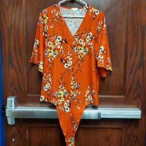 Bluetime Women's Top Boho 3/4 Sleeve V Neck Tie Front Casual Floral Shirt